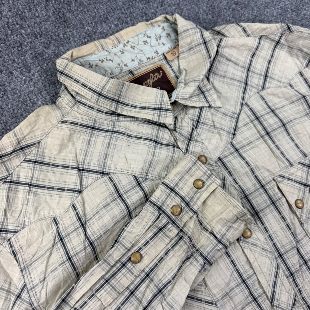 Wrangler Retro Western Shirt XXL Tan Plaid Snap Front Mens Long Sleeve MVR044M